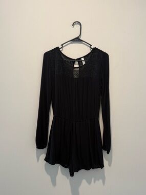 Xhilaration Black Open-Knit Lace Romper